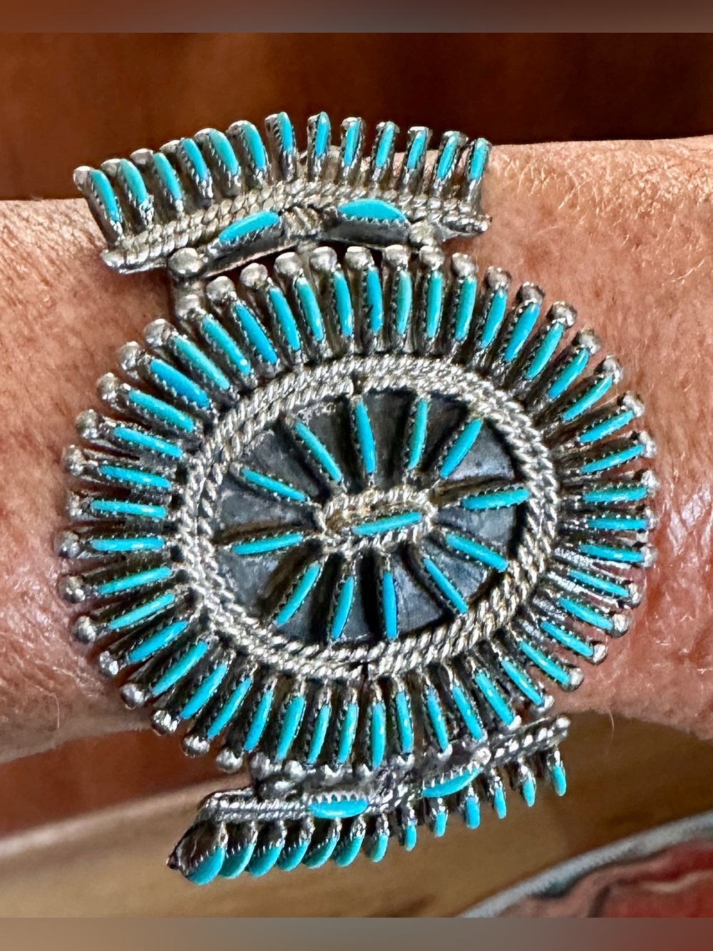 Sterling Silver Turquoise Needlepoint Cuff - Picture 2 of 14